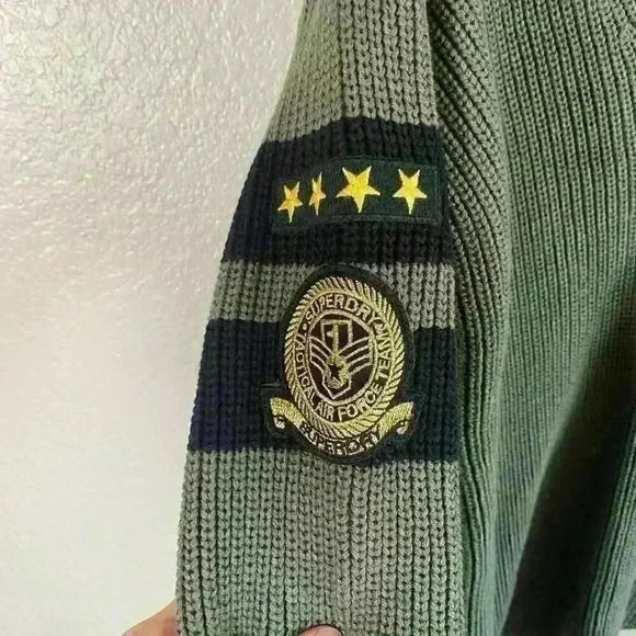 Superdry Alexis Varsity Vee Knit Jumper Sweater Green NWT Women Size 6 - Picture 4 of 4